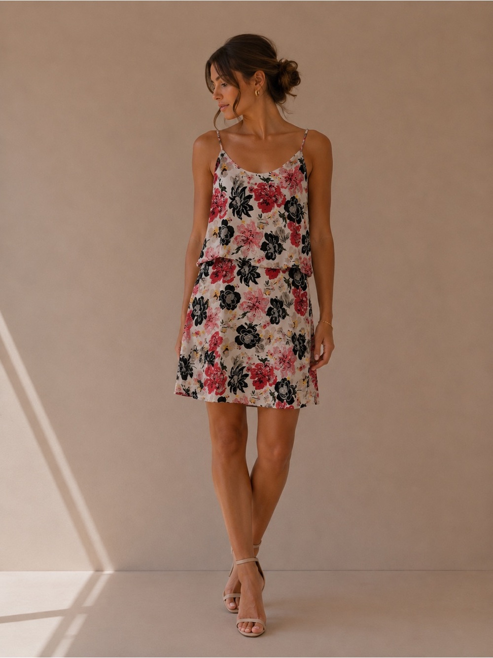 Abercrombie & Fitch Floral Slip Dress in Cream, Pink & Black Size 8
